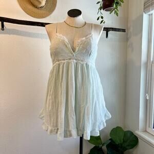 Vintage Pale Blue Lace Trim Button Detail Strappy Slip Lingerie Dress Size L/XL